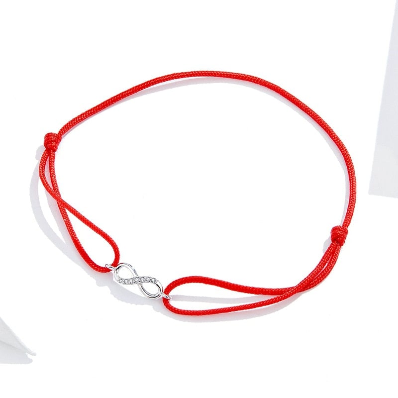 Bracelet Infini <titolo_esteso><span>style marin en corde rouge ajustable avec infini en argent 925 plaqué or blanc</span></titolo_esteso> - Image 4