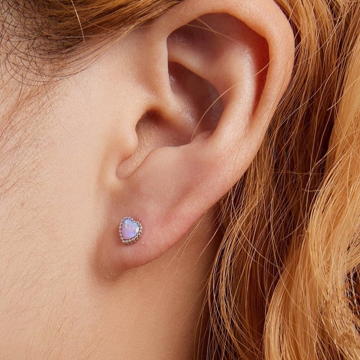 Boucles d'Oreilles Coeurs d'Opale <titolo_esteso><span>en argent 925 plaqué or blanc avec opales</span></titolo_esteso> - Image 2