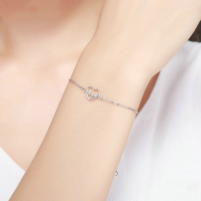 Bracelet Coeur ECG <titolo_esteso><span>en argent 925 plaqué or blanc ajustable</span></titolo_esteso> - Image 2