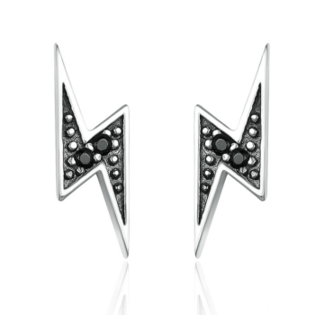 Boucles d'Oreilles Foudre <titolo_esteso><span>en argent 925 plaqué or blanc avec zircons noirs</span></titolo_esteso>