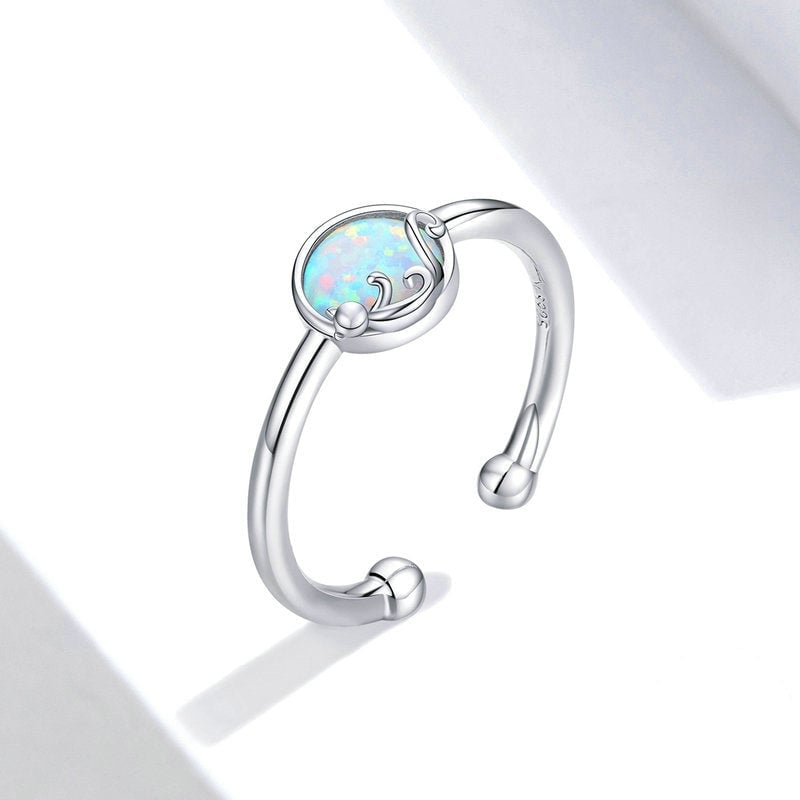 Bague Opale avec Chat Rêveur <titolo_esteso><span>en argent 925 plaqué or blanc ajustable</span></titolo_esteso> - Image 3