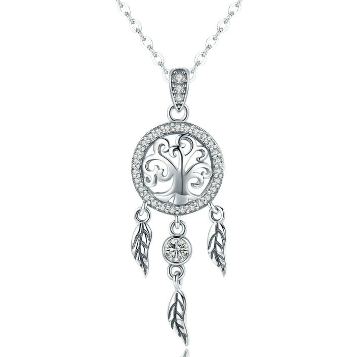 Collier Attrape-Rêves avec Arbre de Vie <myopt><span>Argent Sterling 925 plaqué or blanc avec zircons blancs</span></myopt>