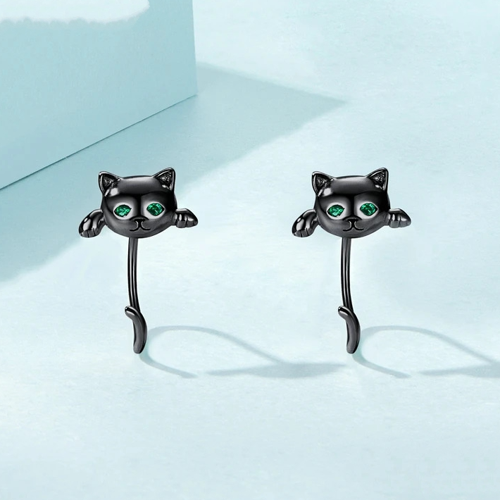 Boucles d’Oreilles Chat Noir <myopt><span>Argent Sterling 925 plaqué noir</span></myopt> - Image 3