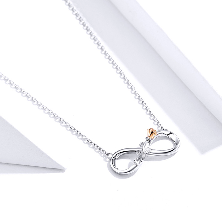 Collier Infini aver Rose <titolo_esteso><span>en argent 925 plaqué or blanc et or rose ajustable</span></titolo_esteso> - Image 3