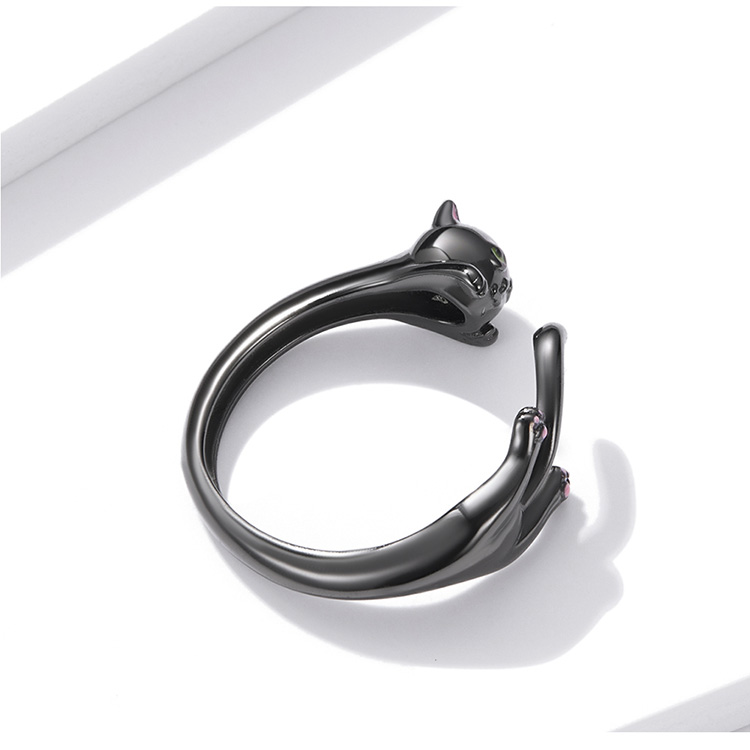 Bague Chat Noir <titolo_esteso><span>en argent 925 plaqué noir ajustable</span></titolo_esteso> - Image 5