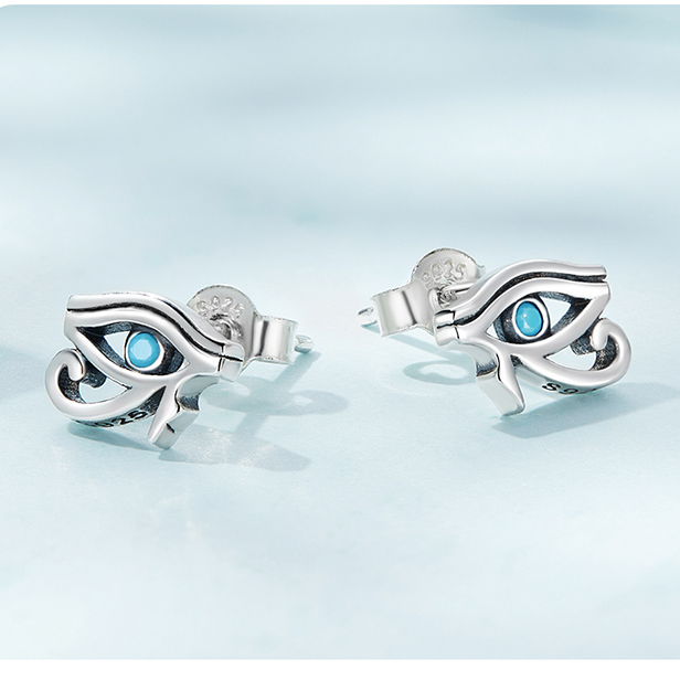 Boucles d’Oreilles Oeil d’Horus <myopt><span>Puces en Argent Sterling 925 plaqué or blanc avec zircons bleus</span></myopt> - Image 2