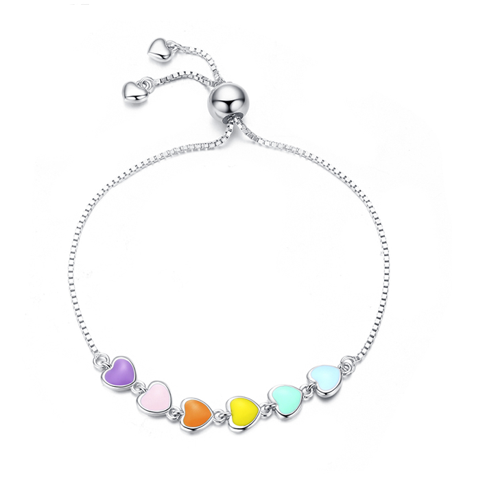 Bracelet Coeurs Colorés <titolo_esteso><span>en argent 925 plaqué or blanc ajustable avec coeurs émaillés multicolores</span></titolo_esteso>