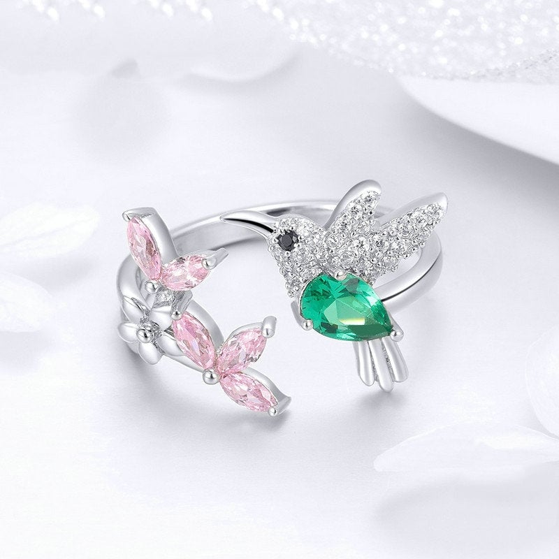 Bague Colibri <titolo_esteso><span>en argent 925 plaqué or blanc ajustable avec zircons colorés</span></titolo_esteso> - Image 3