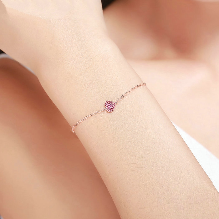 Bracelet Coeur Rose <titolo_esteso><span>en argent 925 plaqué or rose ajustable avec zircons roses</span></titolo_esteso> - Image 2