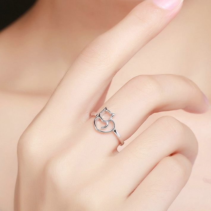 Bague Chat aver Coeur <titolo_esteso><span>en argent 925 plaqué or blanc</span></titolo_esteso> - Image 2