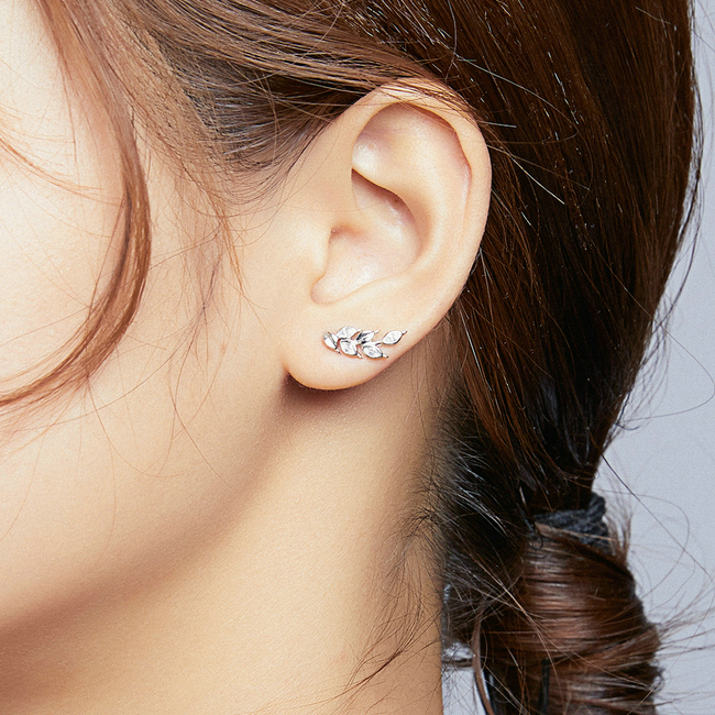 Boucles d'Oreilles Feuilles <titolo_esteso><span>en argent 925 plaqué or blanc avec zircons blancs</span></titolo_esteso> - Image 2