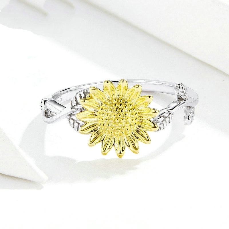 Bague Tournesol <titolo_esteso><span>en argent 925 plaqué or blanc ajustable avec pétales plaqués or jaune</span></titolo_esteso> - Image 4