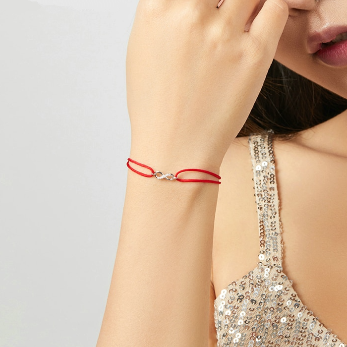 Bracelet Infini <titolo_esteso><span>style marin en corde rouge ajustable avec infini en argent 925 plaqué or blanc</span></titolo_esteso> - Image 2