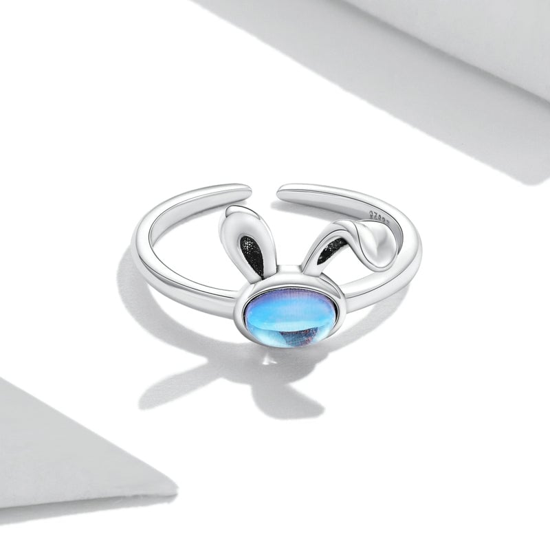 Bague Lapin <titolo_esteso><span>en argent 925 plaqué or blanc ajustable avec pierre de lune</span></titolo_esteso> - Image 5