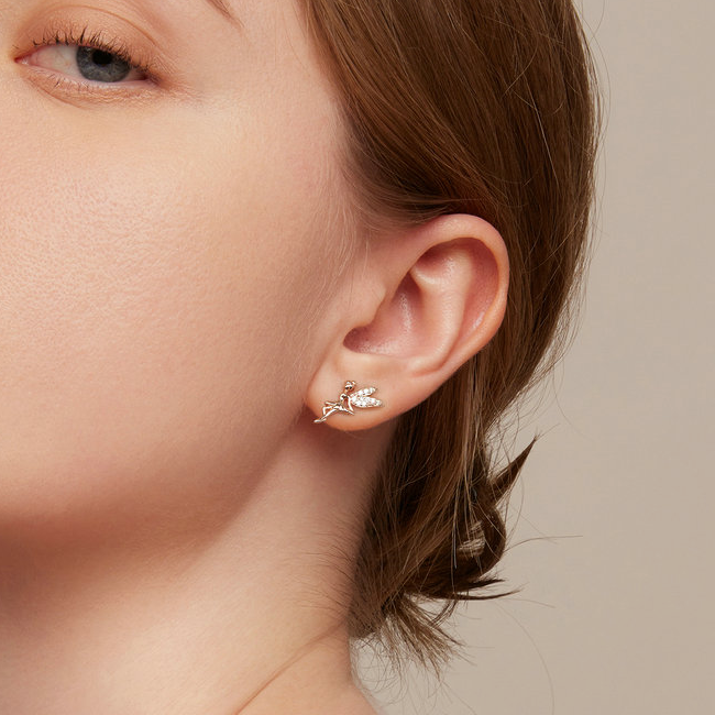 Boucles d'Oreilles Fées <titolo_esteso><span>en argent 925 plaqué or rose avec zircons blancs et jaunes</span></titolo_esteso> - Image 2