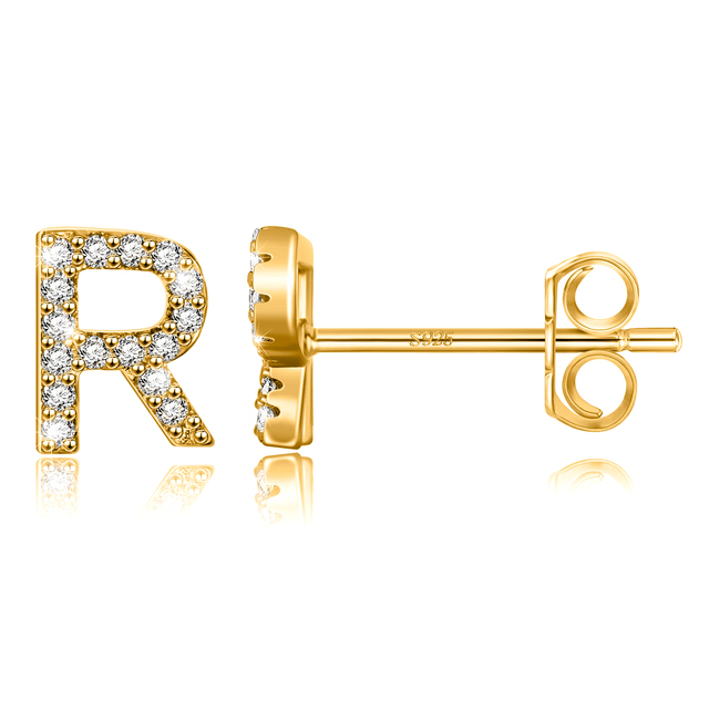Boucles d'Oreilles Initiales <titolo_esteso><span>en argent 925 plaqué or jaune et or blanc avec zircons blancs</span></titolo_esteso> - Image 21