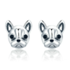 Boucles d'Oreilles Bouledogue Français <titolo_esteso><span>en argent 925 plaqué or blanc</span></titolo_esteso>
