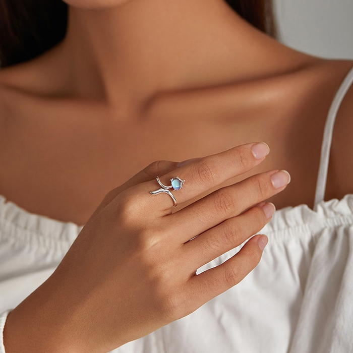 Bague Renard <titolo_esteso><span>en argent 925 plaqué or blanc ajustable avec pierre de lune</span></titolo_esteso> - Image 6