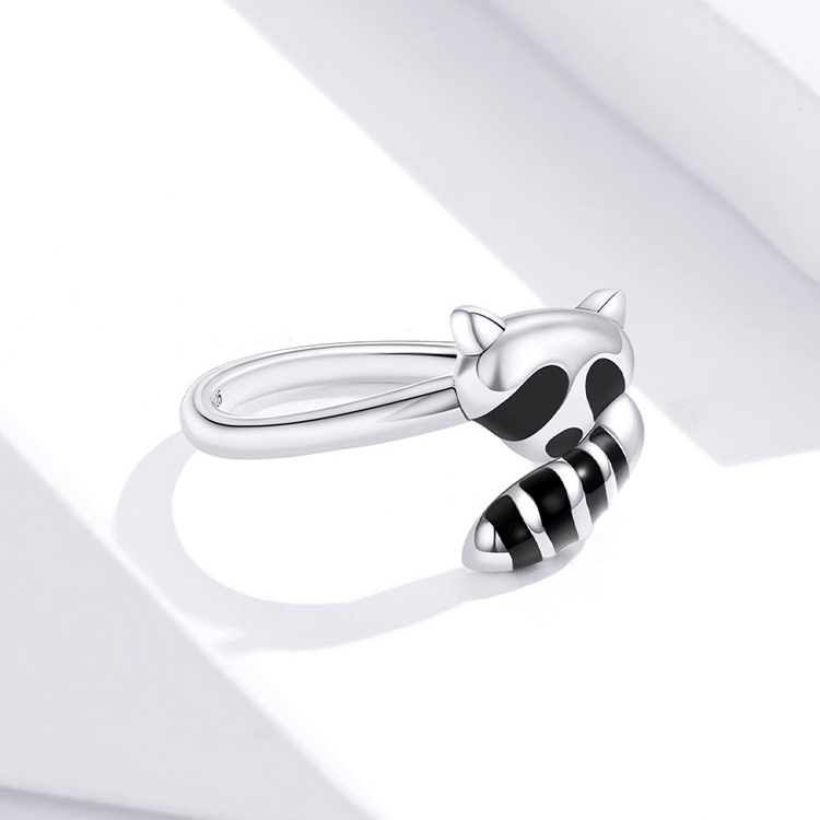 Bague Raton Laveur <titolo_esteso><span>en argent 925 plaqué or blanc émaillé noir ajustable</span></titolo_esteso> - Image 5