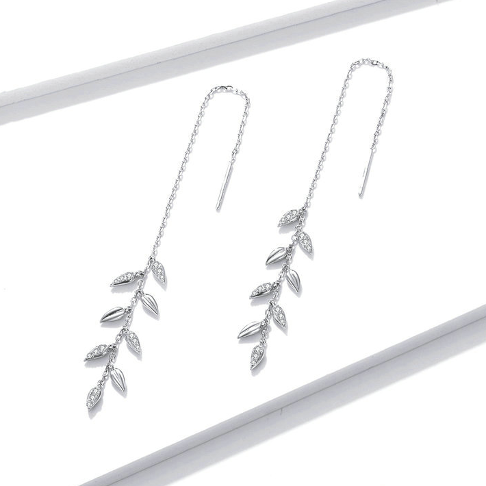 Chaînes d'Oreilles Feuilles Brillantes <titolo_esteso><span>en argent 925 plaqué or blanc avec zircon blancs</span></titolo_esteso> - Image 3