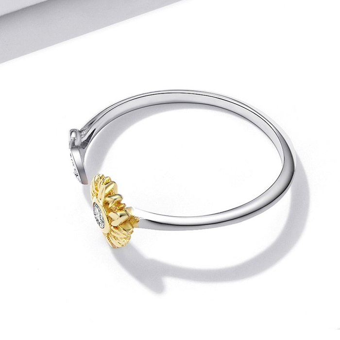 Bague Tournesol <titolo_esteso><span>en argent 925 plaqué or blanc ajustable avec pétales plaqués or jaune et zircon blanc</span></titolo_esteso> - Image 5