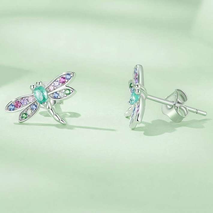 Boucles d'Oreilles Libellules <titolo_esteso><span>en argent 925 plaqué or blanc avec zircons colorés</span></titolo_esteso> - Image 4