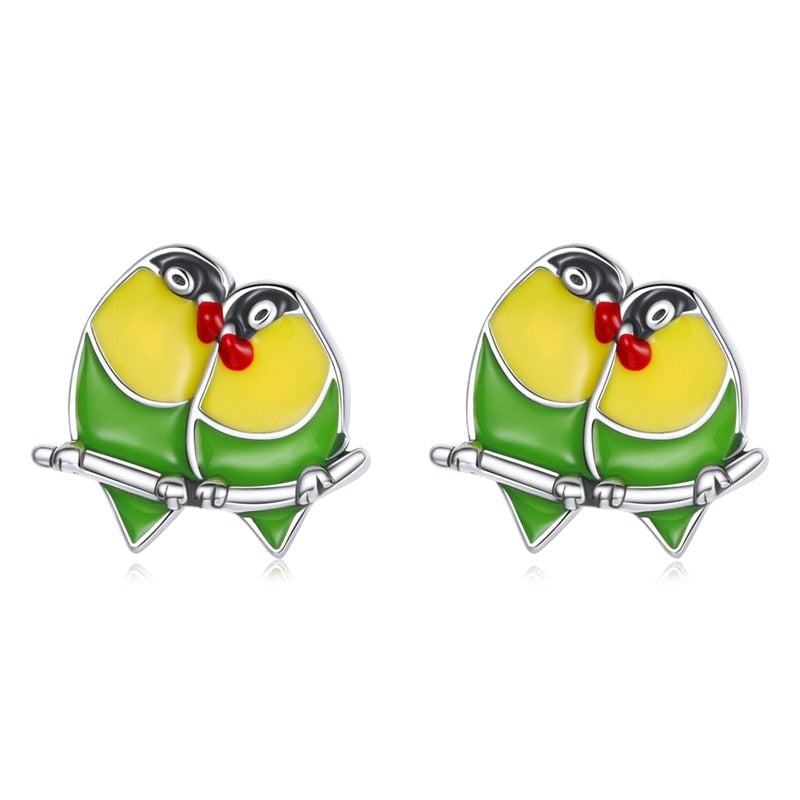 Boucles d'Oreilles Petits Oiseaux <titolo_esteso><span>en argent 925 plaqué or blanc émaillé à la main</span></titolo_esteso>