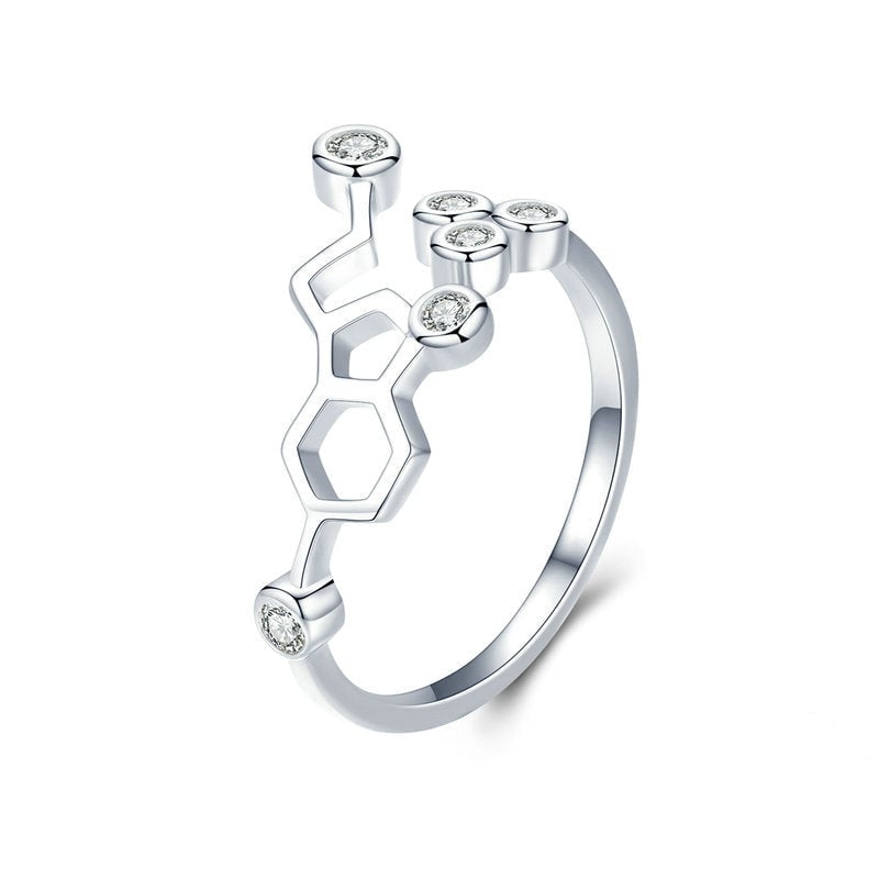 Bague Molécule <titolo_esteso><span>en argent 925 plaqué or blanc ajustable avec zircons blancs</span></titolo_esteso>