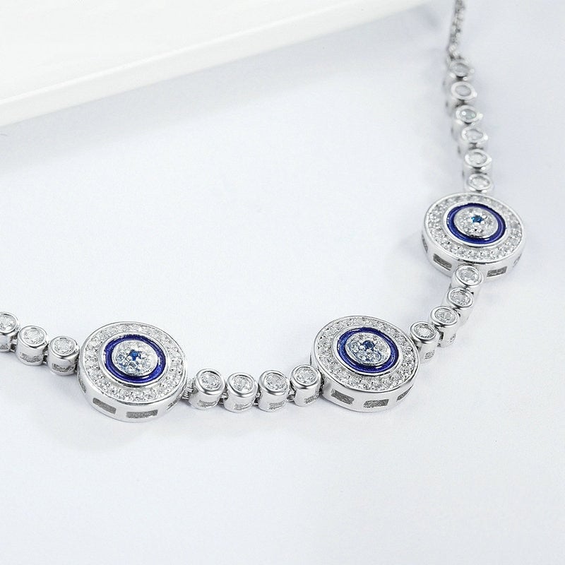 Bracelet Yeux d'Allah <titolo_esteso><span>en argent 925 plaqué or blanc ajustable avec zircons blancs</span></titolo_esteso> - Image 3