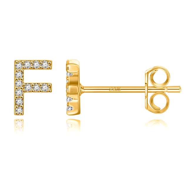 Boucles d'Oreilles Initiales <titolo_esteso><span>en argent 925 plaqué or jaune et or blanc avec zircons blancs</span></titolo_esteso> - Image 9