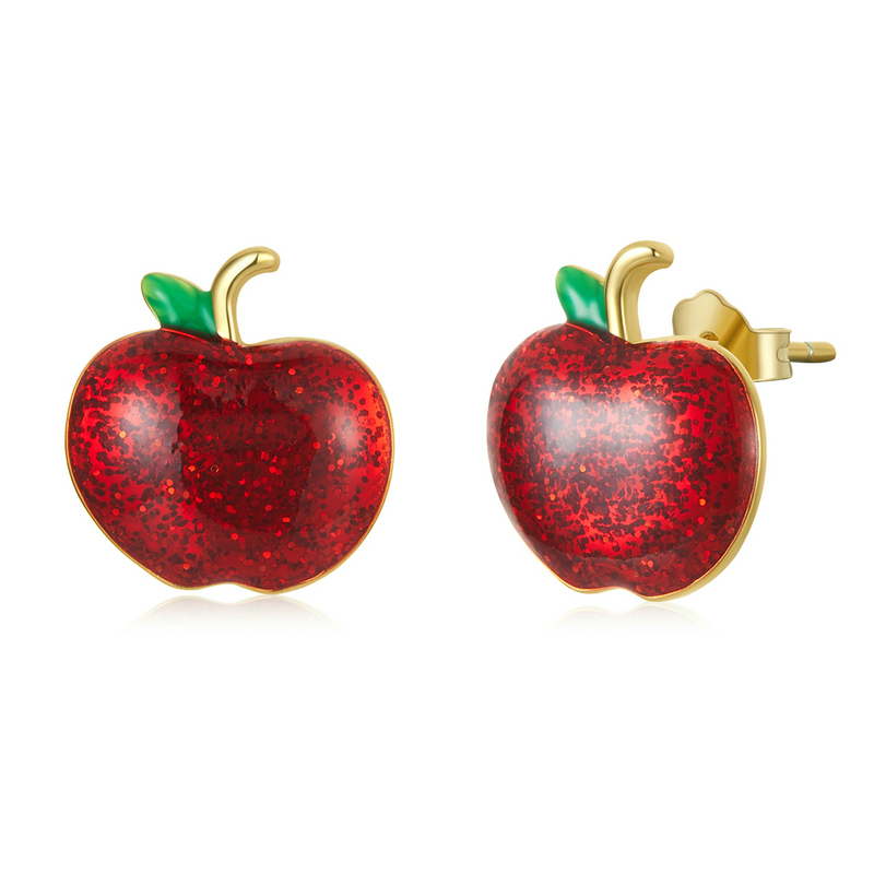 Boucles d'Oreilles Pommes Rouges <titolo_esteso><span>en argent 925 plaqué or jaune émaillé à la main</span></titolo_esteso>