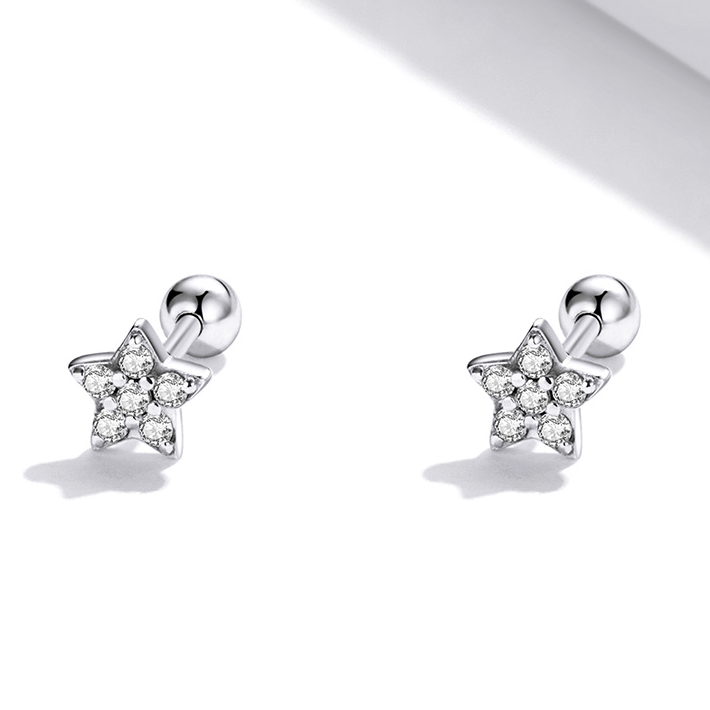 Boucles d'Oreilles Petites Étoiles <titolo_esteso><span>en argent 925 plaqué or blanc avec zircons blancs</span></titolo_esteso> - Image 3