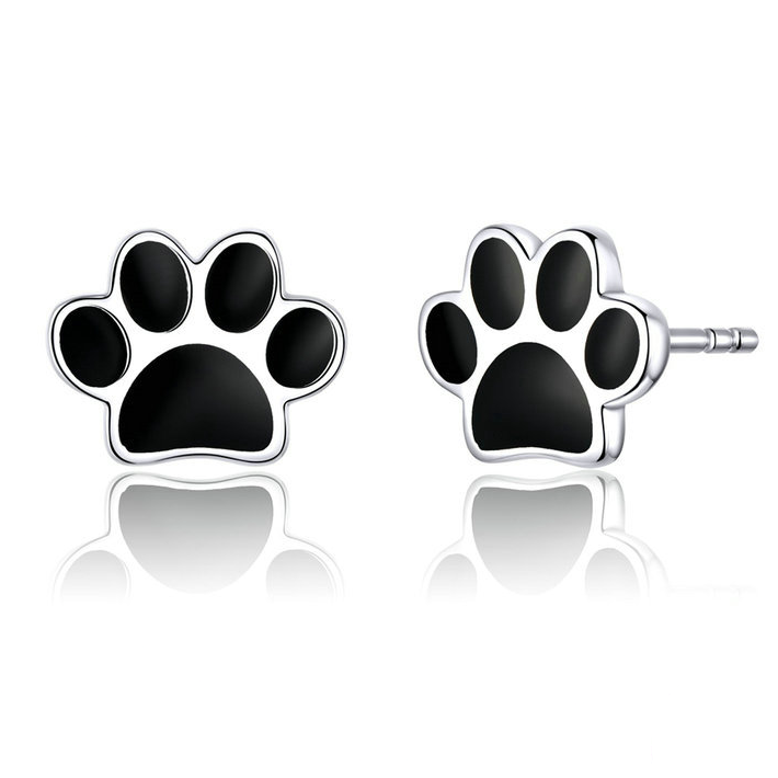 Boucles d’Oreilles Pattes <myopt><span>Puces en Argent Sterling 925 plaqué or blanc émaillé noir</span></myopt>