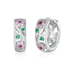 Boucles d’Oreilles Créoles Fleurs Brillantes <myopt><span>Argent Sterling 925 plaqué or blanc avec zircons colorés</span></myopt>