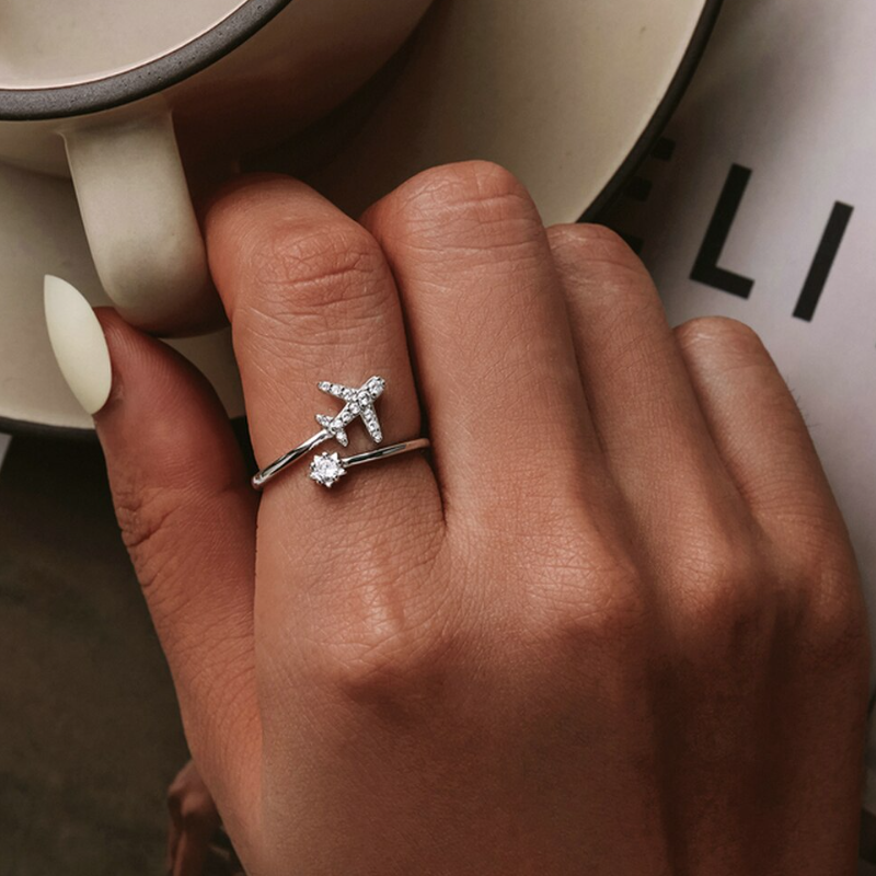 Bague Avion Brillant <titolo_esteso><span>en argent 925 plaqué or blanc ajustable avec zircons blancs</span></titolo_esteso> - Image 2