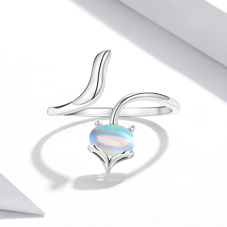 Bague Renard <titolo_esteso><span>en argent 925 plaqué or blanc ajustable avec pierre de lune</span></titolo_esteso> - Image 4