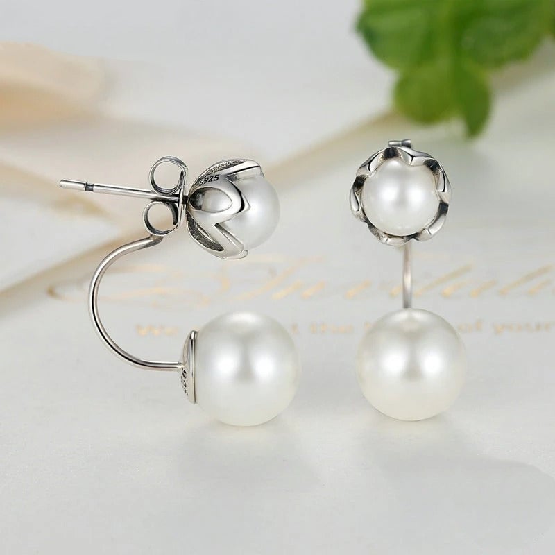 Boucles d'Oreilles Doubles Perles <titolo_esteso><span>en argent 925 plaqué or blanc</span></titolo_esteso> - Image 3