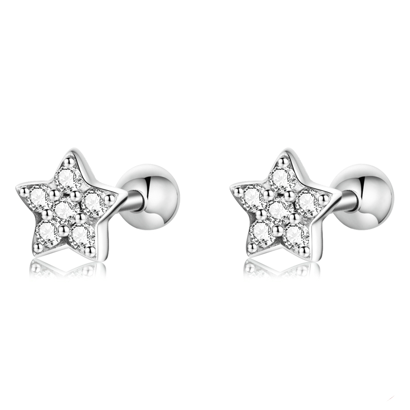 Boucles d'Oreilles Petites Étoiles <titolo_esteso><span>en argent 925 plaqué or blanc avec zircons blancs</span></titolo_esteso>