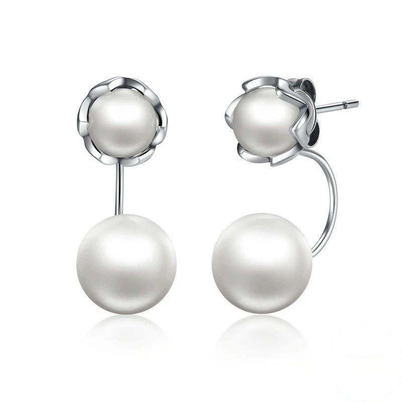 Boucles d'Oreilles Doubles Perles <titolo_esteso><span>en argent 925 plaqué or blanc</span></titolo_esteso>
