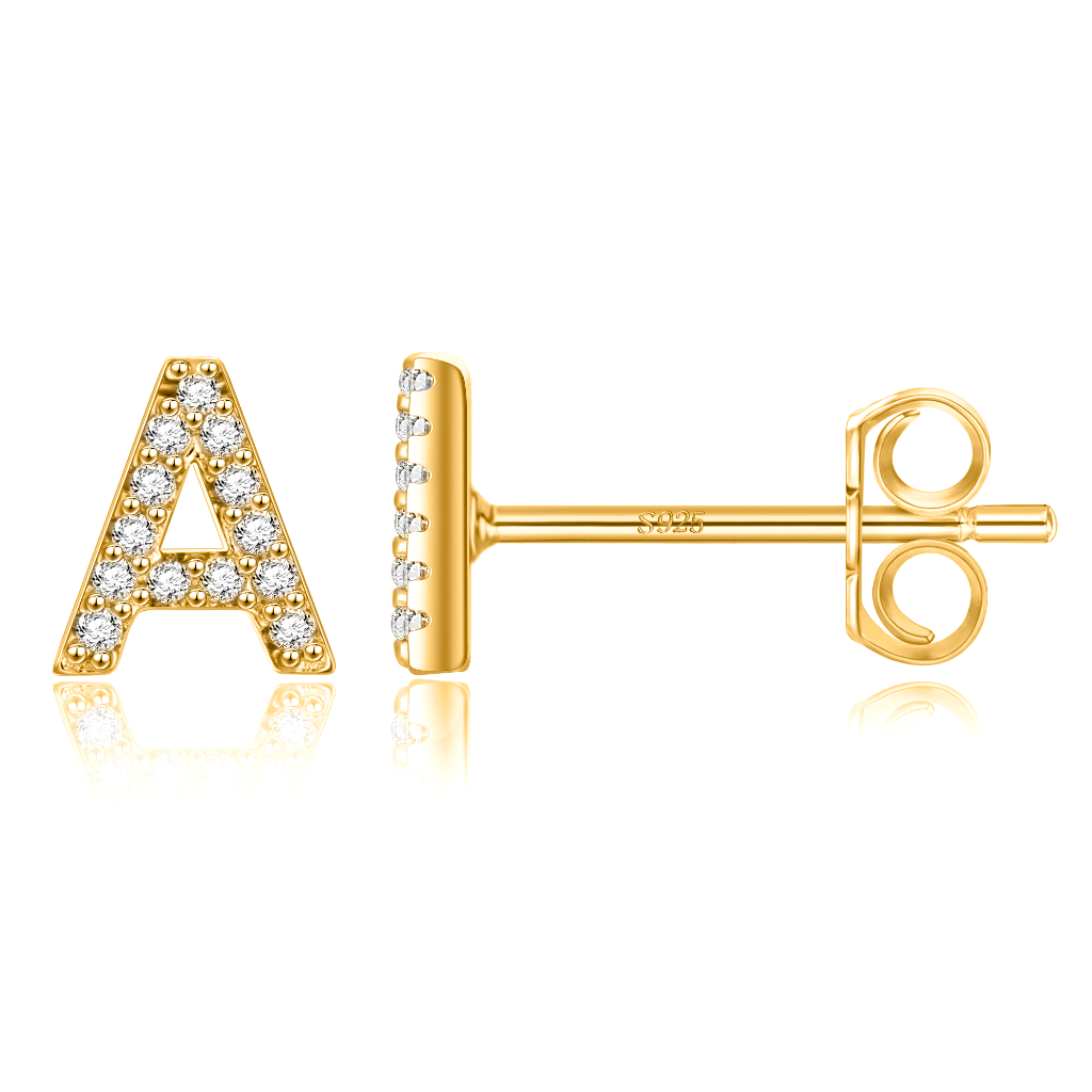 Boucles d'Oreilles Initiales <titolo_esteso><span>en argent 925 plaqué or jaune et or blanc avec zircons blancs</span></titolo_esteso>