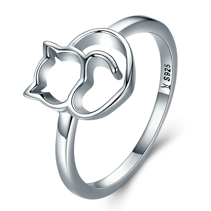 Bague Chat aver Coeur <titolo_esteso><span>en argent 925 plaqué or blanc</span></titolo_esteso>