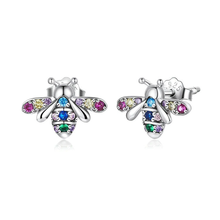 Boucles d'Oreilles Abeilles Brillantes <titolo_esteso><span>en argent 925 plaqué or blanc avec zircons colorés</span></titolo_esteso>