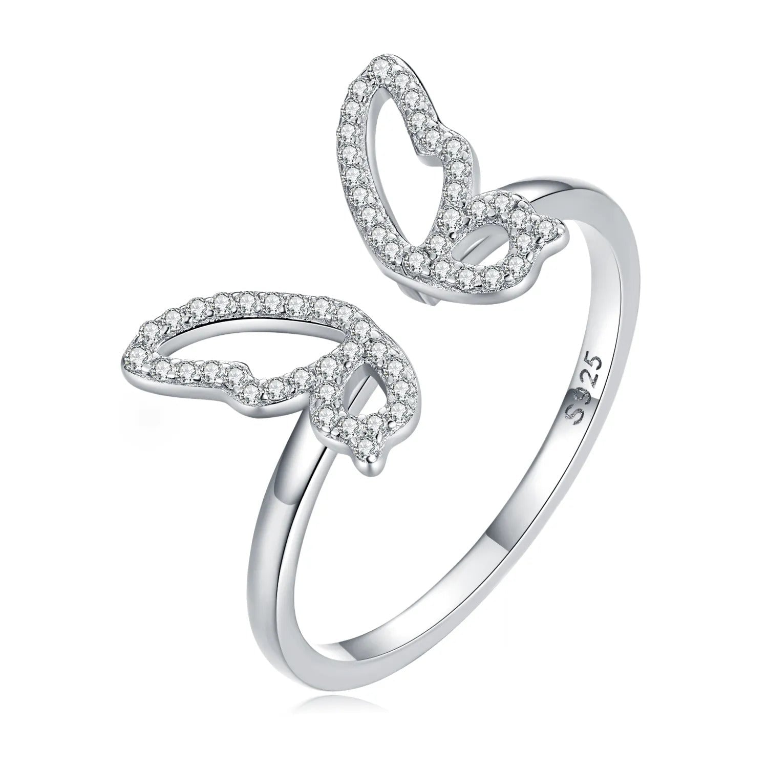 [OOS] Bague Papillon en argent 925 plaqué or blanc ajustable avec zircons blancs