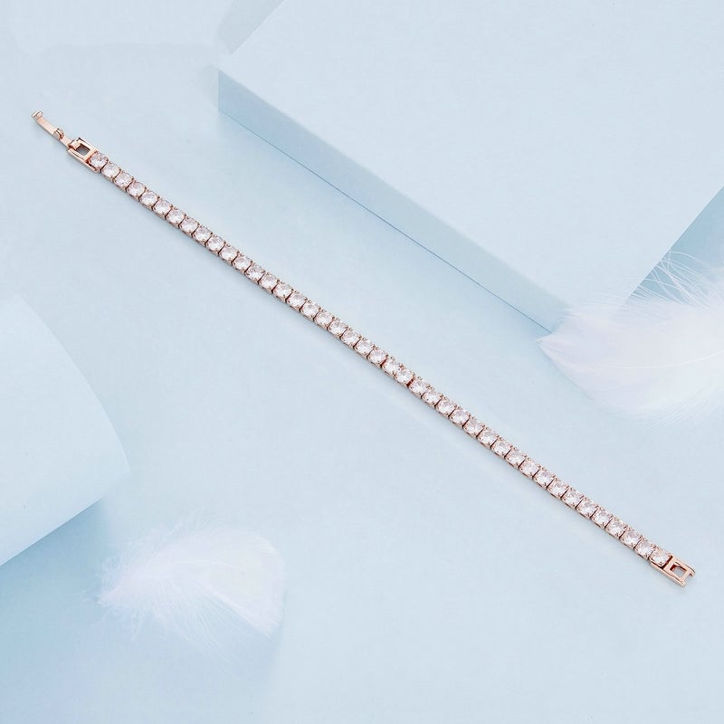 Bracelet Tennis <titolo_esteso><span>en acier inoxydable plaqué or rose avec zircons blancs</span></titolo_esteso> - Image 5