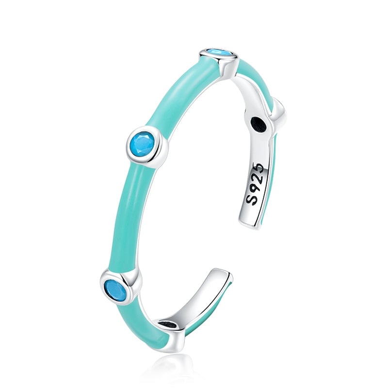 Bague Turquoise <titolo_esteso><span>en argent 925 plaqué or blanc ajustable émaillée à la main avec des zircons bleus</span></titolo_esteso>
