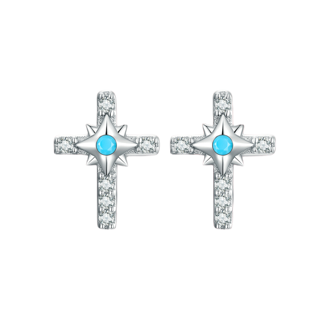 Boucles d’Oreilles Croix Brillantes <myopt><span>Puces en Argent Sterling 925 plaqué or blanc avec pavé de zircons</span></myopt>