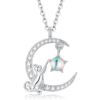 Collier Lune avec Chat et Étoile <myopt><span>Argent Sterling 925 plaqué or blanc avec pavé de zircons blancs et pierre de lune</span></myopt>
