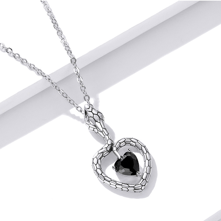 Collier Serpent Coeur Noir <titolo_esteso><span>en argent 925 plaqué or blanc ajustable avec zircon noir</span></titolo_esteso> - Image 4
