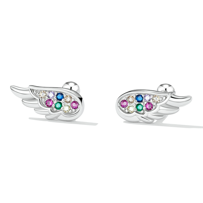 Boucles d'Oreilles Ailes <titolo_esteso><span>en argent 925 plaqué or blanc avec zircons colorés</span></titolo_esteso> - Image 3