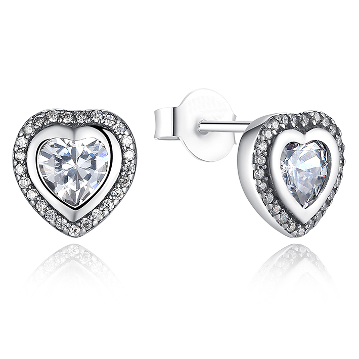 Boucles d'Oreilles Coeurs <titolo_esteso><span>en argent 925 plaqué or blanc avec zircons blancs</span></titolo_esteso>